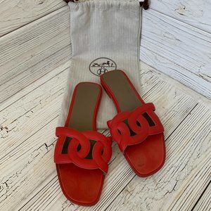 Authentic Hermes Omaha Sandals Red European Size 38 1/2